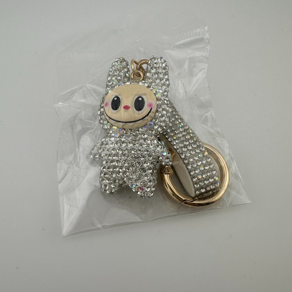 Sparkly Silver-Toned Rhinestone Labubu/Lafufu Character Keychain/Bag Charm